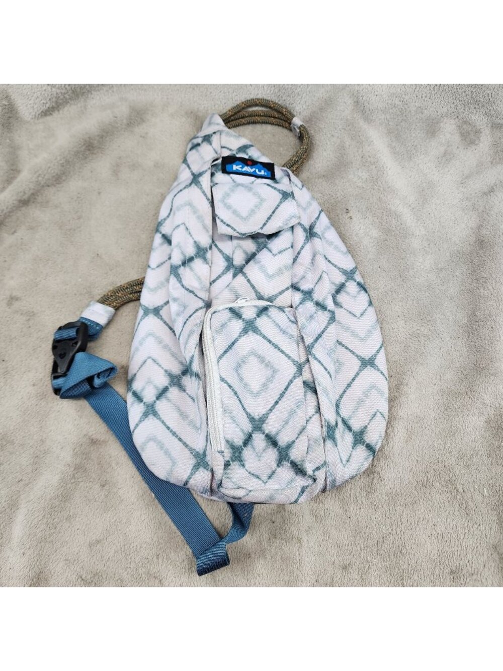 Kavu Bag Unisex 14x9 Blue Geometric Print Canvas Rope Sling Backpack *Read*